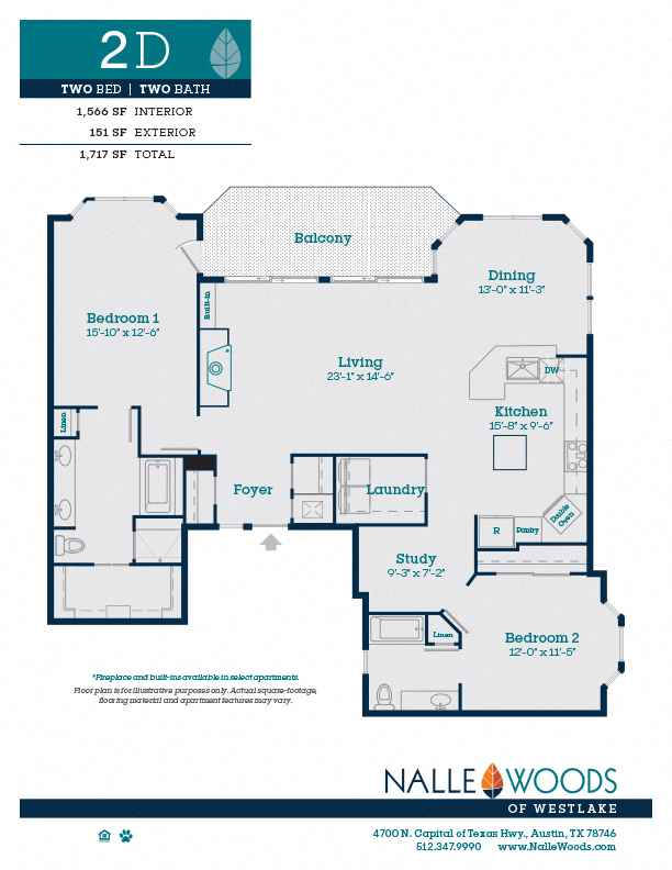 Floor plan for 2 beds, 2 baths, 1566 sqft