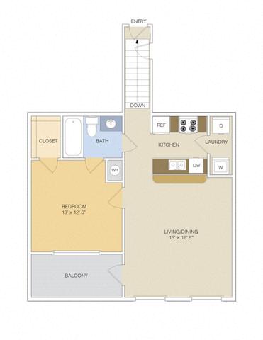 Floor plan for 1 bed, 1 bath, 812 sqft