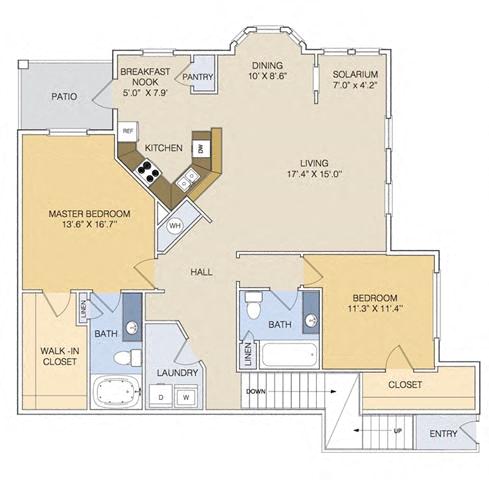 Floor plan for 2 beds, 2 baths, 1453 sqft
