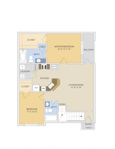 Floor plan for 2 beds, 2 baths, 1142 sqft