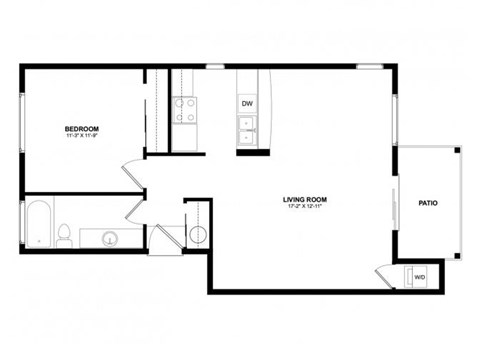 Floor plan for 1 bed, 1 bath, 650 sqft