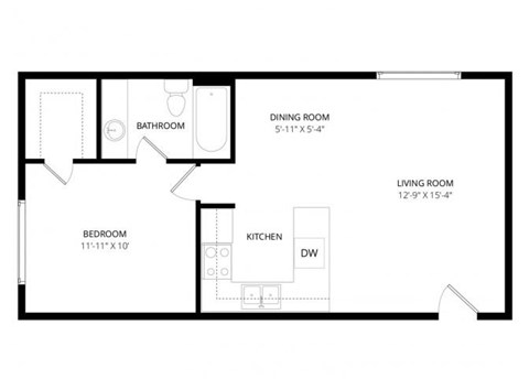 Floor plan for 1 bed, 1 bath, 550 sqft