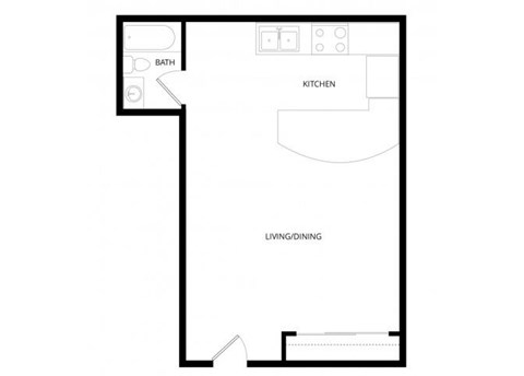 Floor plan for studio, 1 bath, 340 sqft