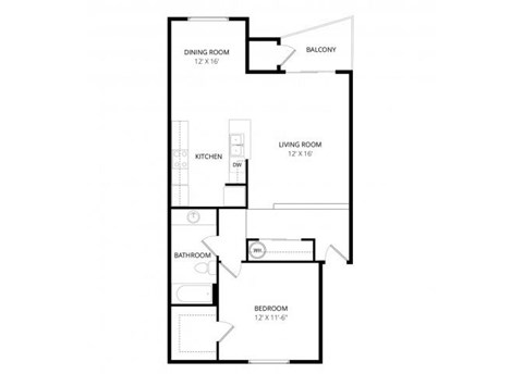 Floor plan for 1 bed, 1 bath, 800 sqft