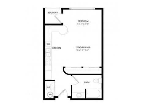 Floor plan for studio, 1 bath, 500 sqft