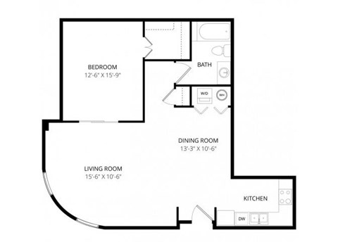 Floor plan for 1 bed, 1 bath, 896 sqft