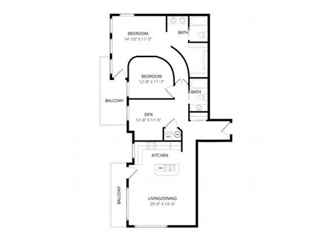 Floor plan for 2 beds, 2 baths, 1475 sqft