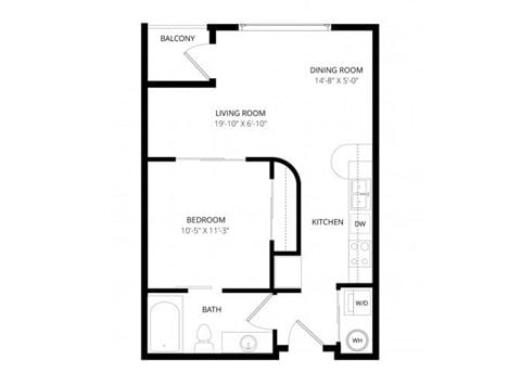 Floor plan for 1 bed, 1 bath, 540 sqft