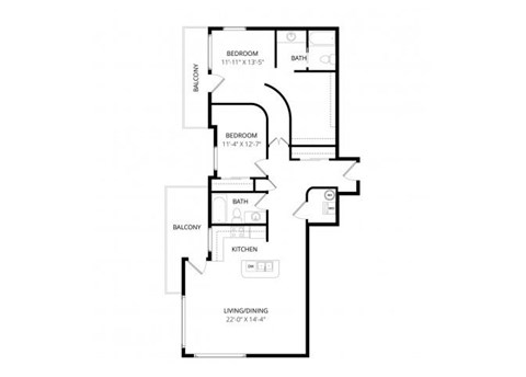 Floor plan for 2 beds, 2 baths, 1450 sqft