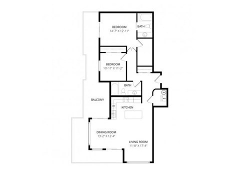 Floor plan for 2 beds, 2 baths, 1235 sqft