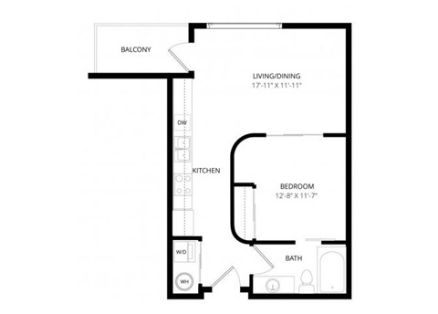 Floor plan for 1 bed, 1 bath, 550 sqft