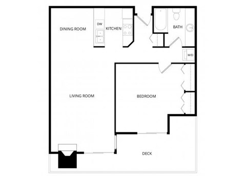 Floor plan for 1 bed, 1 bath, 950 sqft