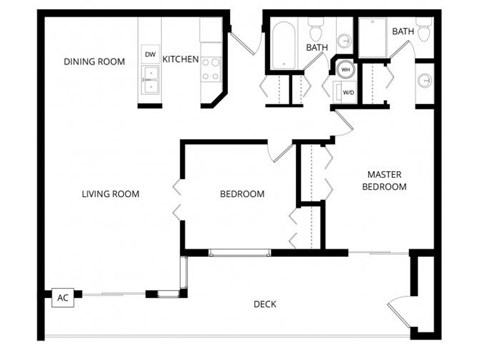 Floor plan for 2 beds, 2 baths, 936 sqft
