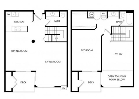 Floor plan for 1 bed, 1.5 baths, 1245 sqft