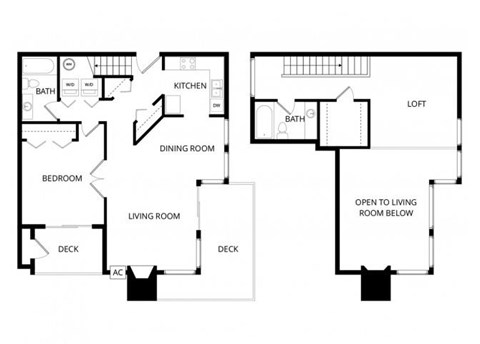 Floor plan for 1 bed, 2 baths, 1124 sqft