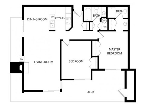 Floor plan for 2 beds, 2 baths, 1023 sqft