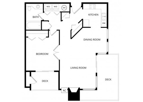Floor plan for 1 bed, 1 bath, 745 sqft
