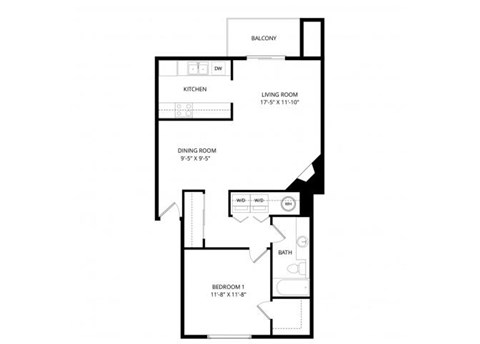 Floor plan for 1 bed, 1 bath, 758 sqft