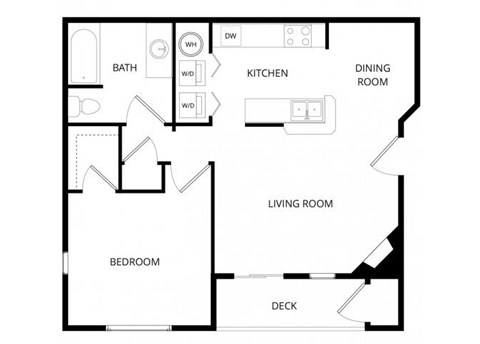 Floor plan for 1 bed, 1 bath, 800 sqft
