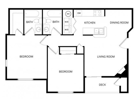 Floor plan for 2 beds, 2 baths, 987 sqft