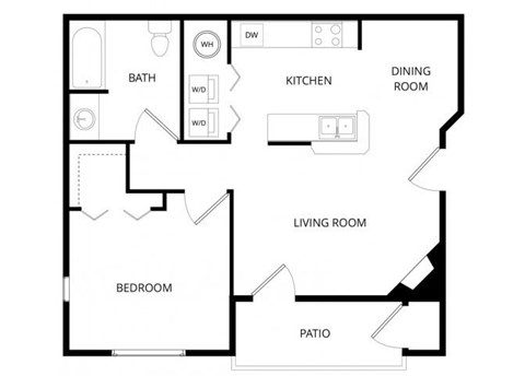 Floor plan for 1 bed, 1 bath, 753 sqft
