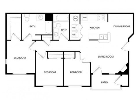 Floor plan for 3 beds, 2 baths, 1099 sqft