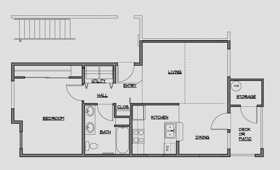 Floor plan for 1 bed, 1 bath, 725 sqft