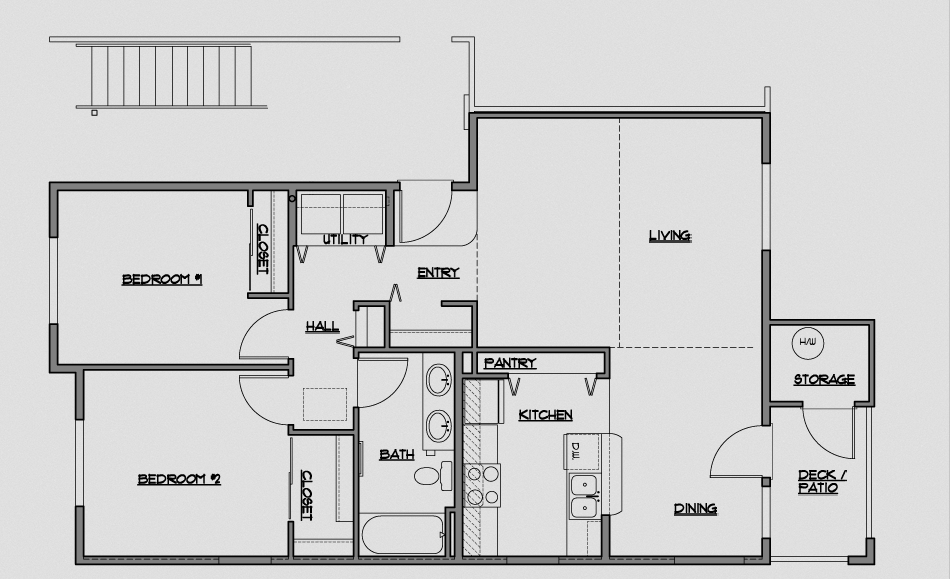 Floor plan for 2 beds, 1 bath, 966 sqft