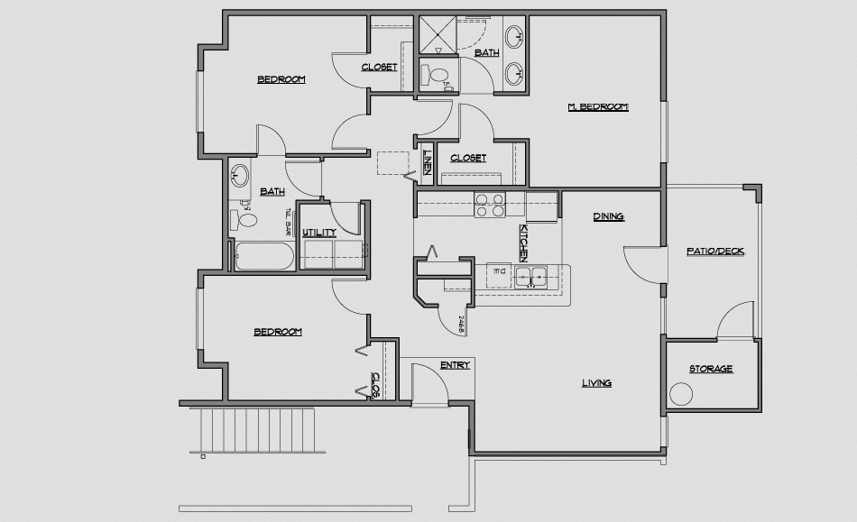 Floor plan for 3 beds, 2 baths, 1274 sqft
