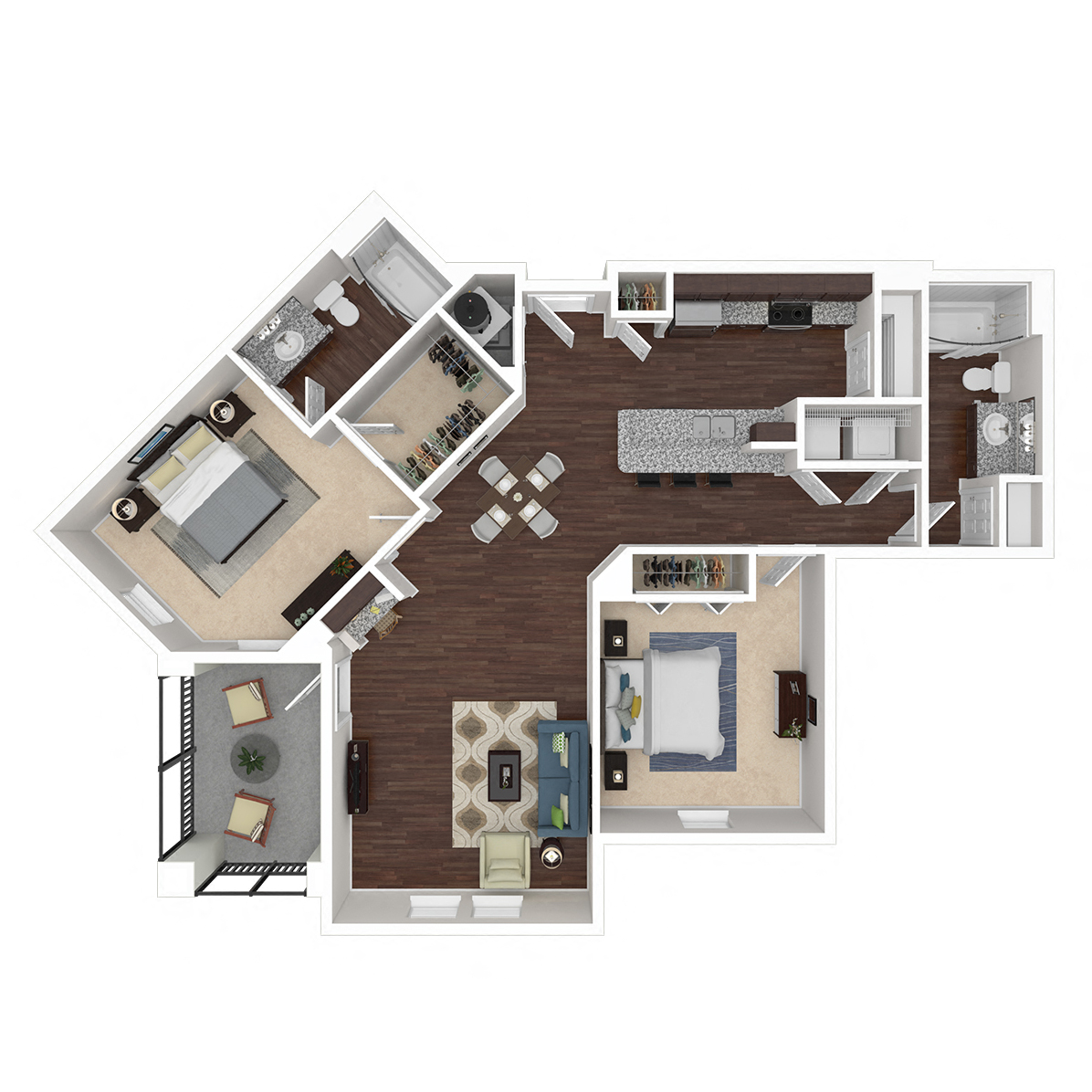 Floor plan for 2 beds, 2 baths, 1132 sqft