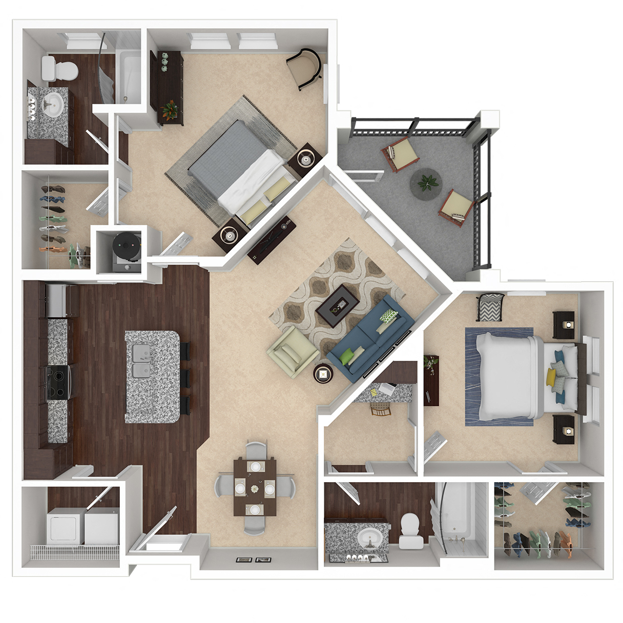 Floor plan for 2 beds, 2 baths, 1139 sqft