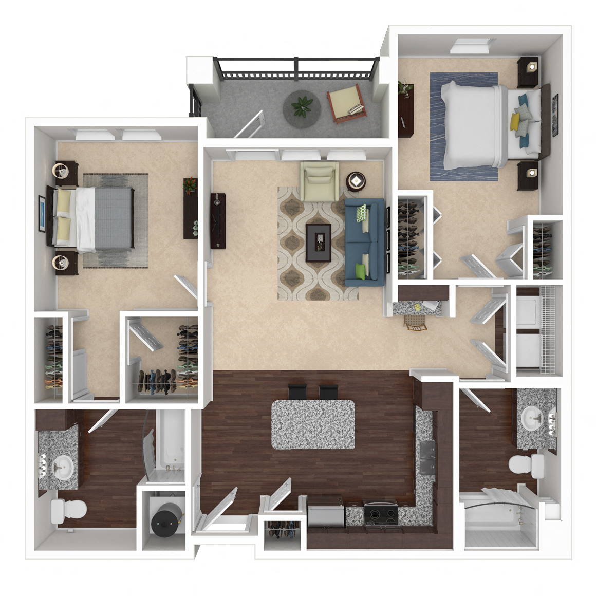 Floor plan for 2 beds, 2 baths, 1106 sqft