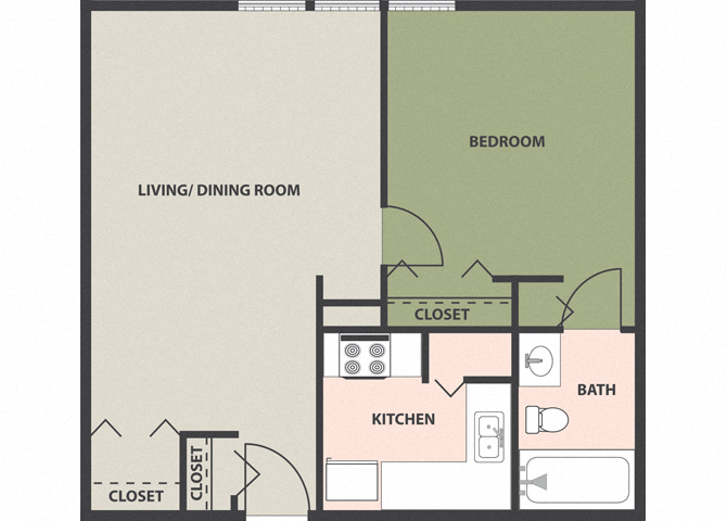 Floor plan for 1 bed, 1 bath