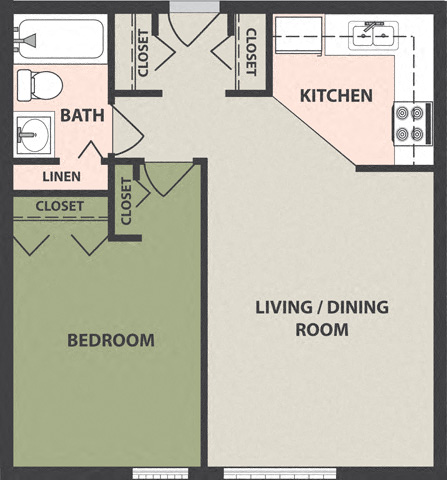 Floor plan for 1 bed, 1 bath