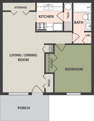 Floor plan for 1 bed, 1 bath
