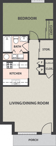 Floor plan for 1 bed, 1 bath