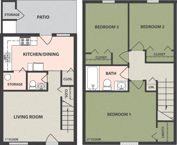 Floor plan for 3 beds, 1.5 baths