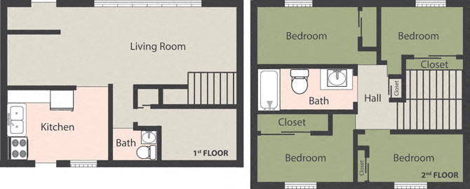 Floor plan for 4 beds, 1.5 baths