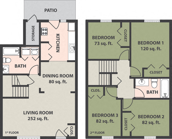 Floor plan for 4 beds, 2 baths