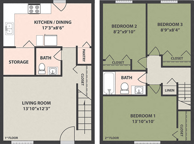 Floor plan for 3 beds, 1.5 baths