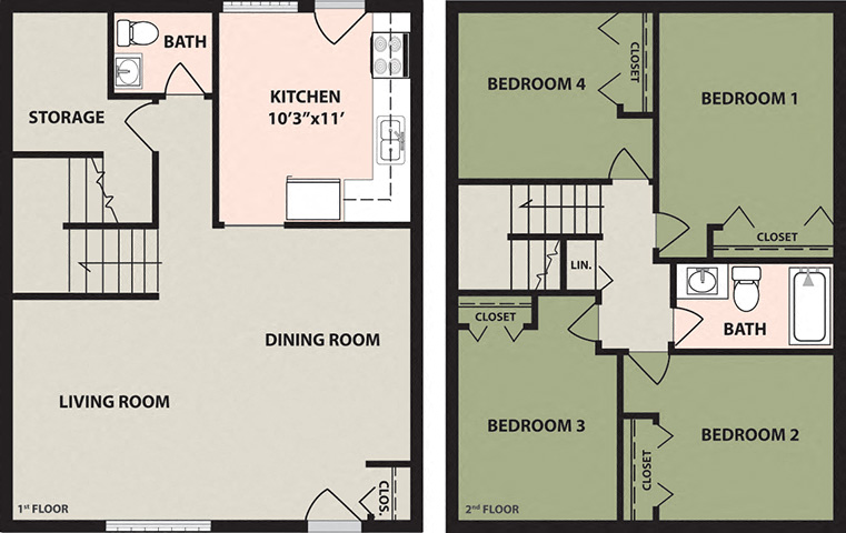 Floor plan for 4 beds, 1.5 baths