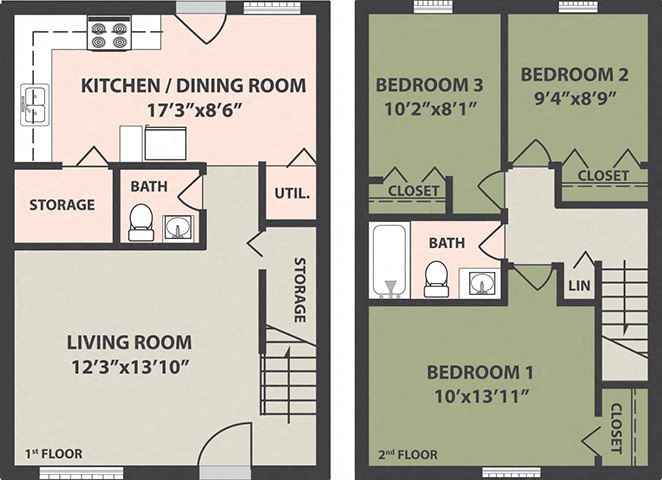 Floor plan for 3 beds, 1.5 baths