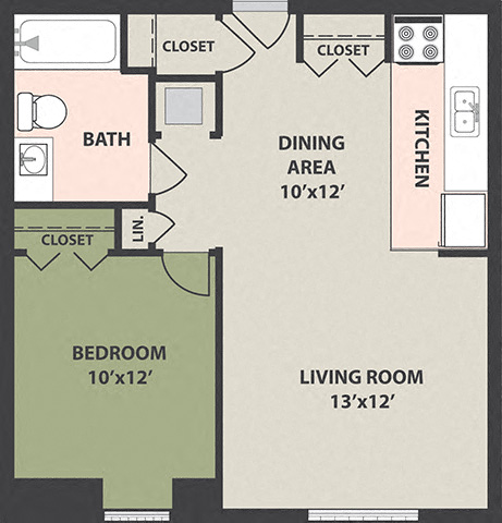 Floor plan for 1 bed, 1 bath