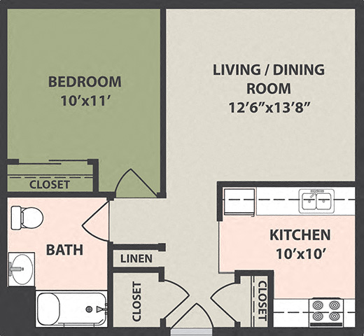 Floor plan for 1 bed, 1 bath