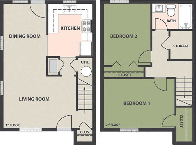 Floor plan for 2 beds, 1 bath