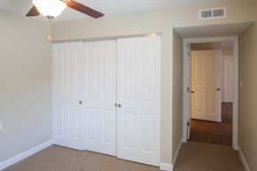 South Point apartment for rent - an empty bedroom with two closets and a ceiling fan