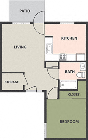 Floor plan for 1 bed, 1 bath