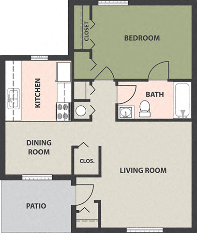Floor plan for 1 bed, 1 bath