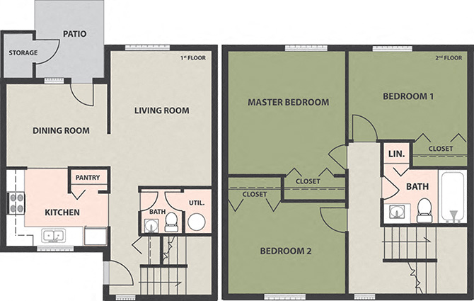 Floor plan for 3 beds, 1.5 baths
