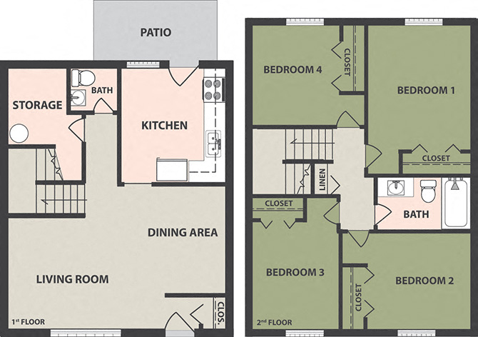 Floor plan for 4 beds, 1.5 baths